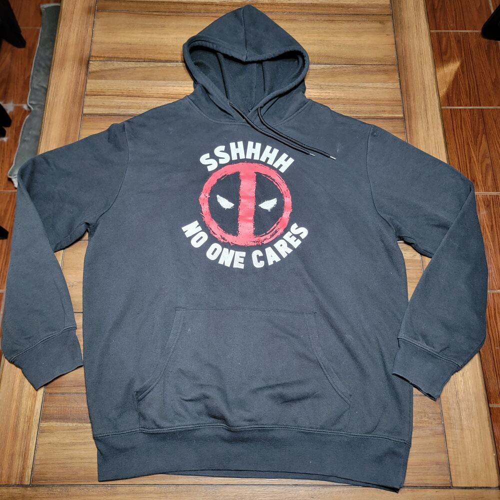 Marvel Deadpool Black LS Unisex Hoodie "Shh No One Cares" - Size Large